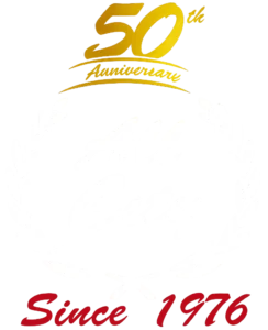 All City 50th Anniversary logo: gold “50th”, white laurel wreath, red “Since 1976” below