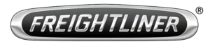 Freightliner logo with bold silver text on a black oval background and chrome border