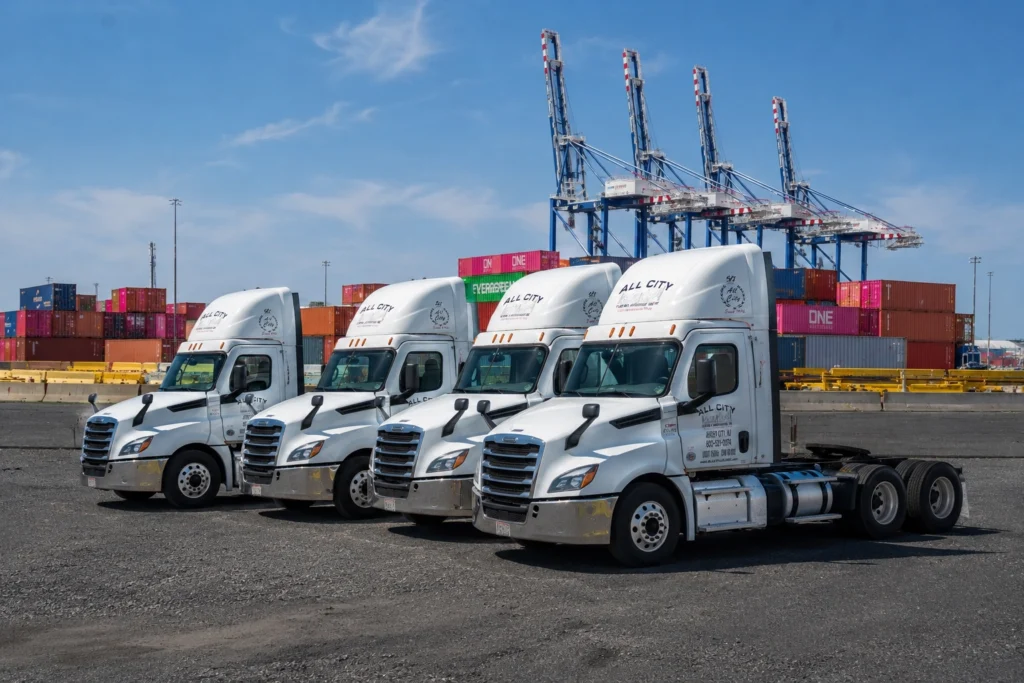 All City Leasing drayage truck fleet at Port Newark marine terminal, New Jersey