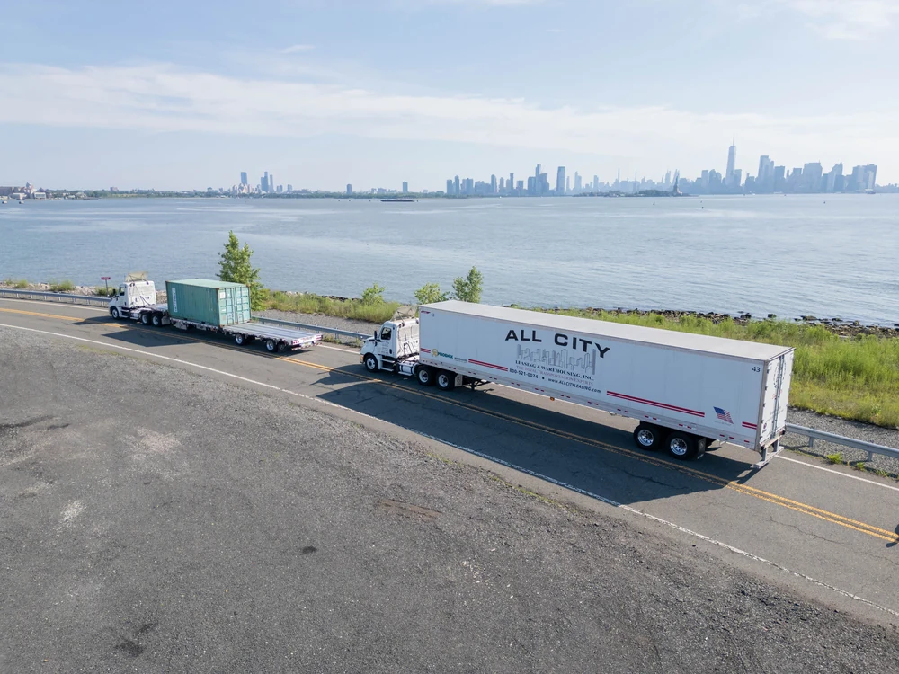 All City Leasing trucks moving freight near New York Harbor and the Port of NY/NJ
